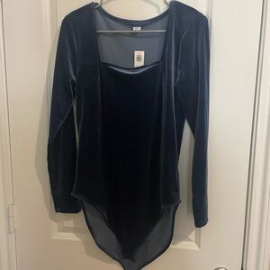 Old Navy Blue Faux velvet Long Sleeve Bodysuit